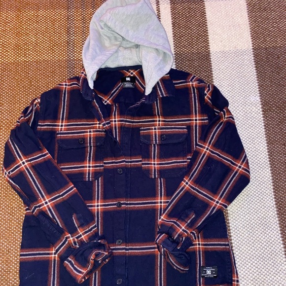 DC Flannel Hoodie Button down shirt LG 14 - Picture 5 of 5